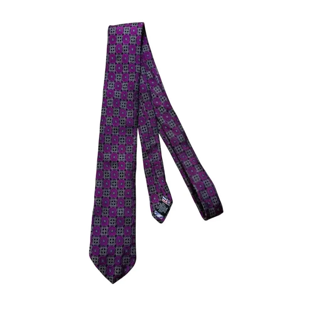 Ted Baker London Magenta & Purple Floral Medallion 100% Silk Necktie